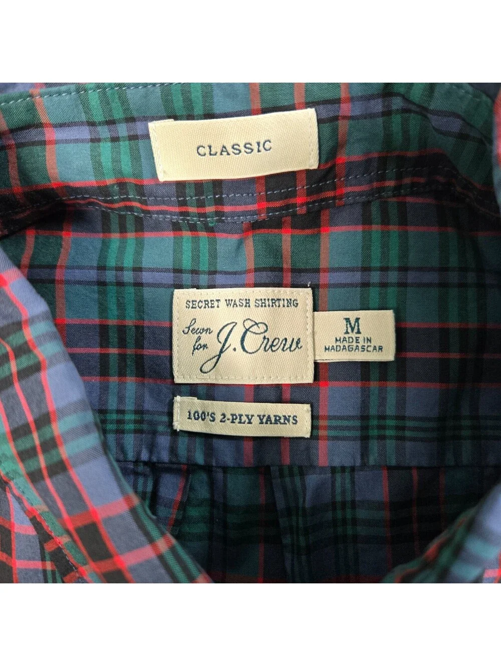J. Crew Secret Wash Shirting 100's 2-Ply Yarns PLAID Button Down Mens Sz M NWT